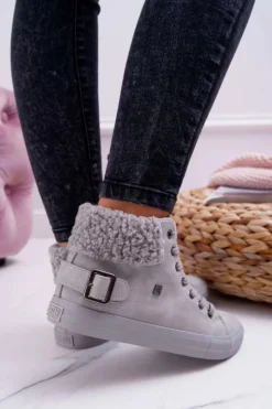 Sale Big Star Shoes Trampki Damskie Big Star Wysokie Ocieplane Szare EE274079