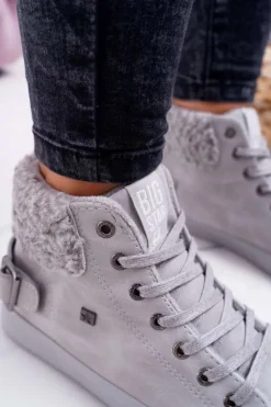 Sale Big Star Shoes Trampki Damskie Big Star Wysokie Ocieplane Szare EE274079