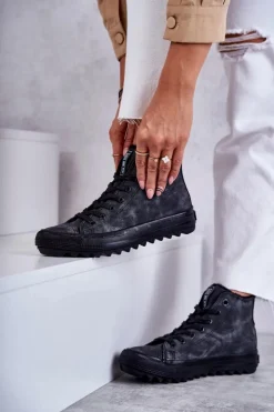 Clearance Big Star Shoes Trampki Damskie Big Star Wysokie Ocieplane Czarne GG274069 Czarny