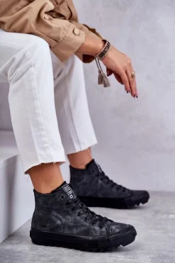 Clearance Big Star Shoes Trampki Damskie Big Star Wysokie Ocieplane Czarne GG274069 Czarny