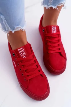 Hot Big Star Shoes Trampki Damskie Big Star Zamsz Czerwone EE274044