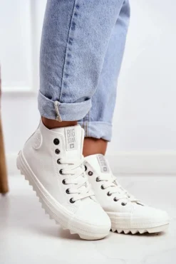 Hot Big Star Shoes Trampki Damskie Big Star Wysokie Ocieplane Białe GG274108