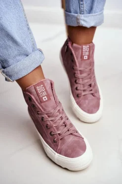 Damskie Big Star Shoes Trampki Damskie Big Star Wysokie Ocieplane Różowe GG274109