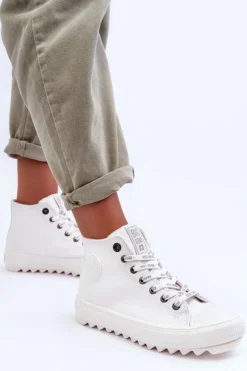 Damskie Big Star Shoes Trampki Damskie Big Star Wysokie Ocieplane Białe GG274108