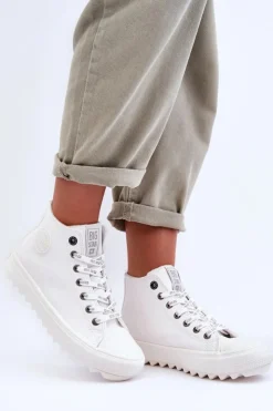 Damskie Big Star Shoes Trampki Damskie Big Star Wysokie Ocieplane Białe GG274108