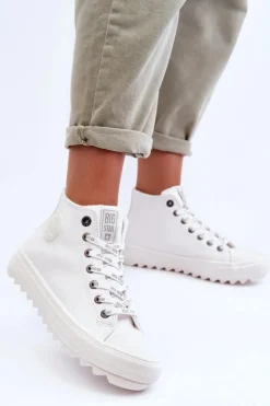 Damskie Big Star Shoes Trampki Damskie Big Star Wysokie Ocieplane Białe GG274108