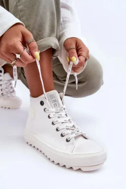 Damskie Big Star Shoes Trampki Damskie Big Star Wysokie Ocieplane Białe GG274108