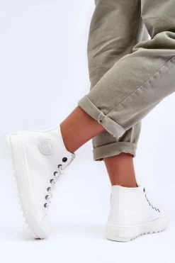 Damskie Big Star Shoes Trampki Damskie Big Star Wysokie Ocieplane Białe GG274108