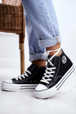 Big Star Shoes Trampki Damskie Big Star|Trampki Damskie Wysokie*Trampki Damskie Big Star Czarne GG274012 Czarny