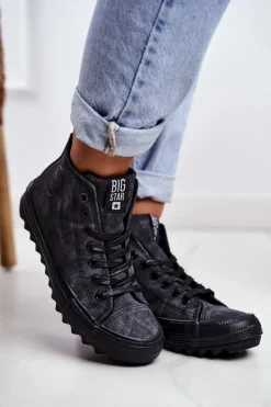 Sale Big Star Shoes Trampki Damskie Big Star Wysokie Ocieplane Czarne GG274069