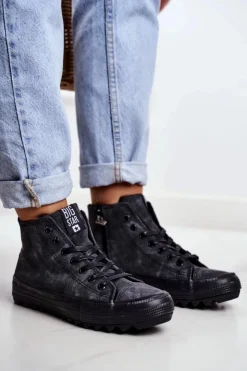 Sale Big Star Shoes Trampki Damskie Big Star Wysokie Ocieplane Czarne GG274069