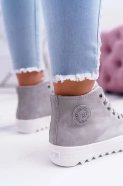 Hot Big Star Shoes Trampki Damskie Big Star Wysokie Ocieplane Szare EE274114
