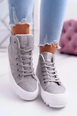 Hot Big Star Shoes Trampki Damskie Big Star Wysokie Ocieplane Szare EE274114