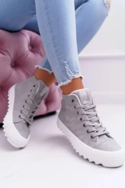 Hot Big Star Shoes Trampki Damskie Big Star Wysokie Ocieplane Szare EE274114