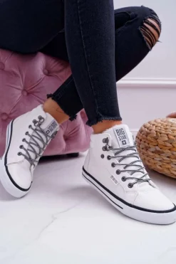 Big Star Shoes Trampki Damskie Big Star Wysokie Białe Ocieplane EE274411