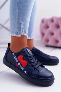 Damskie Big Star Shoes Trampki Damskie Big Star Granatowe z Sercem EE274258
