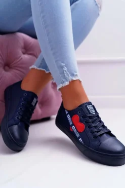 Damskie Big Star Shoes Trampki Damskie Big Star Granatowe z Sercem EE274258