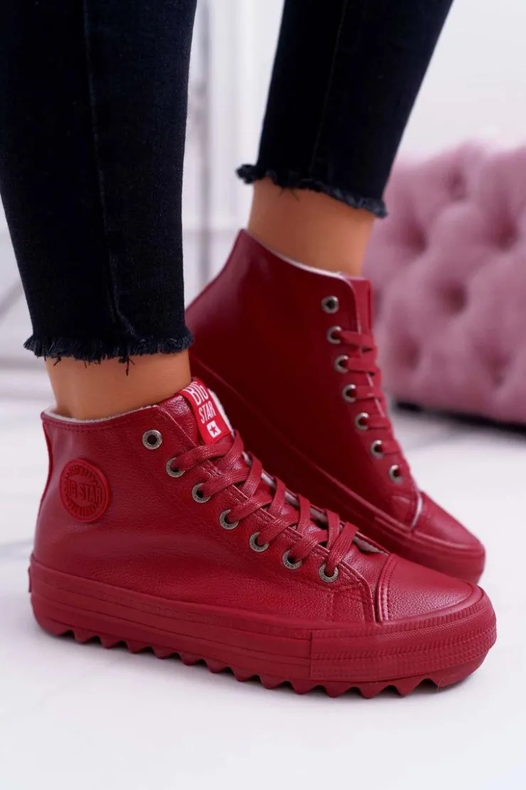 Big Star Shoes Trampki Damskie Big Star Wysokie Ocieplane Czerwone EE274112