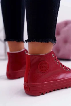 Big Star Shoes Trampki Damskie Big Star Wysokie Ocieplane Czerwone EE274112