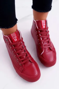 Big Star Shoes Trampki Damskie Big Star Wysokie Ocieplane Czerwone EE274112
