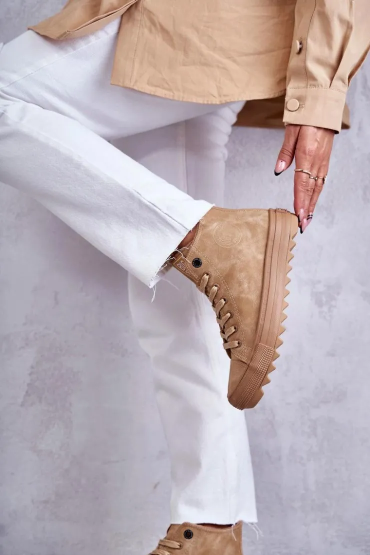 Outlet Big Star Shoes Trampki Damskie Big Star Wysokie Ocieplane Camel GG274072 Brązowy