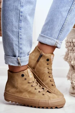 Damskie Big Star Shoes Trampki Damskie Big Star Wysokie Ocieplane Camel GG274072