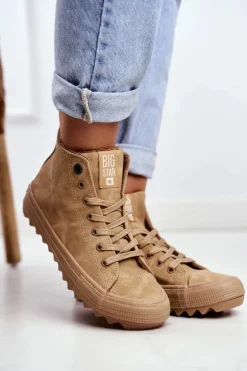 Damskie Big Star Shoes Trampki Damskie Big Star Wysokie Ocieplane Camel GG274072