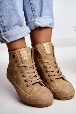 Damskie Big Star Shoes Trampki Damskie Big Star Wysokie Ocieplane Camel GG274072