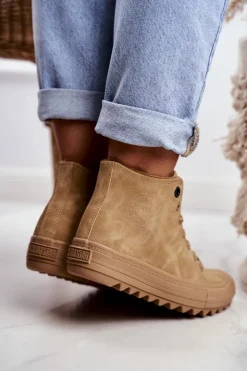 Damskie Big Star Shoes Trampki Damskie Big Star Wysokie Ocieplane Camel GG274072