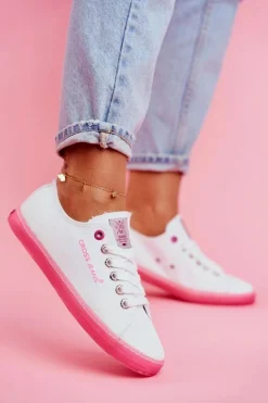 Cross Jeans Trampki Damskie Cross Jeans*Trampki Damskie Biało Różowe FF2R4075C