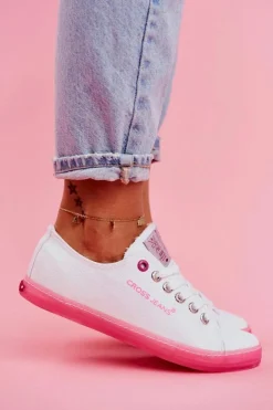 Cross Jeans Trampki Damskie Cross Jeans*Trampki Damskie Biało Różowe FF2R4075C