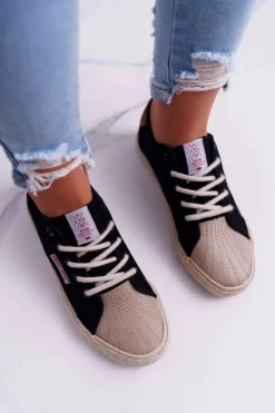 Damskie Cross Jeans Trampki Damskie Czarne DD2R4093