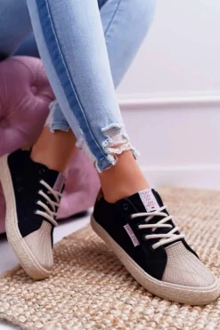 Damskie Cross Jeans Trampki Damskie Czarne DD2R4093