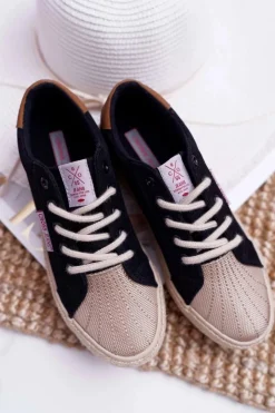 Damskie Cross Jeans Trampki Damskie Czarne DD2R4093