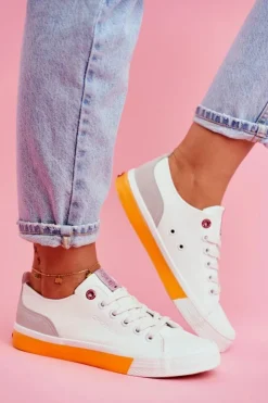 Cross Jeans Trampki Damskie Cross Jeans*Trampki Damskie Biało Pomarańczowe FF2R4043C