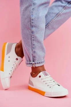 Cross Jeans Trampki Damskie Cross Jeans*Trampki Damskie Biało Pomarańczowe FF2R4043C