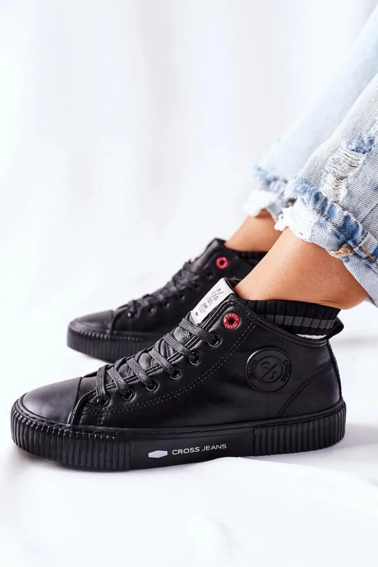 New Cross Jeans Trampki Damskie Wysokie Czarne II2R4021 Czarny