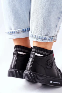 New Cross Jeans Trampki Damskie Wysokie Czarne II2R4021 Czarny