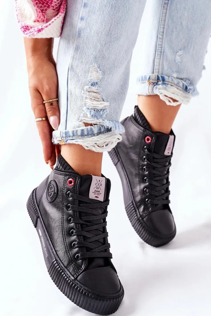 New Cross Jeans Trampki Damskie Wysokie Czarne II2R4021 Czarny