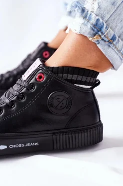 New Cross Jeans Trampki Damskie Wysokie Czarne II2R4021 Czarny