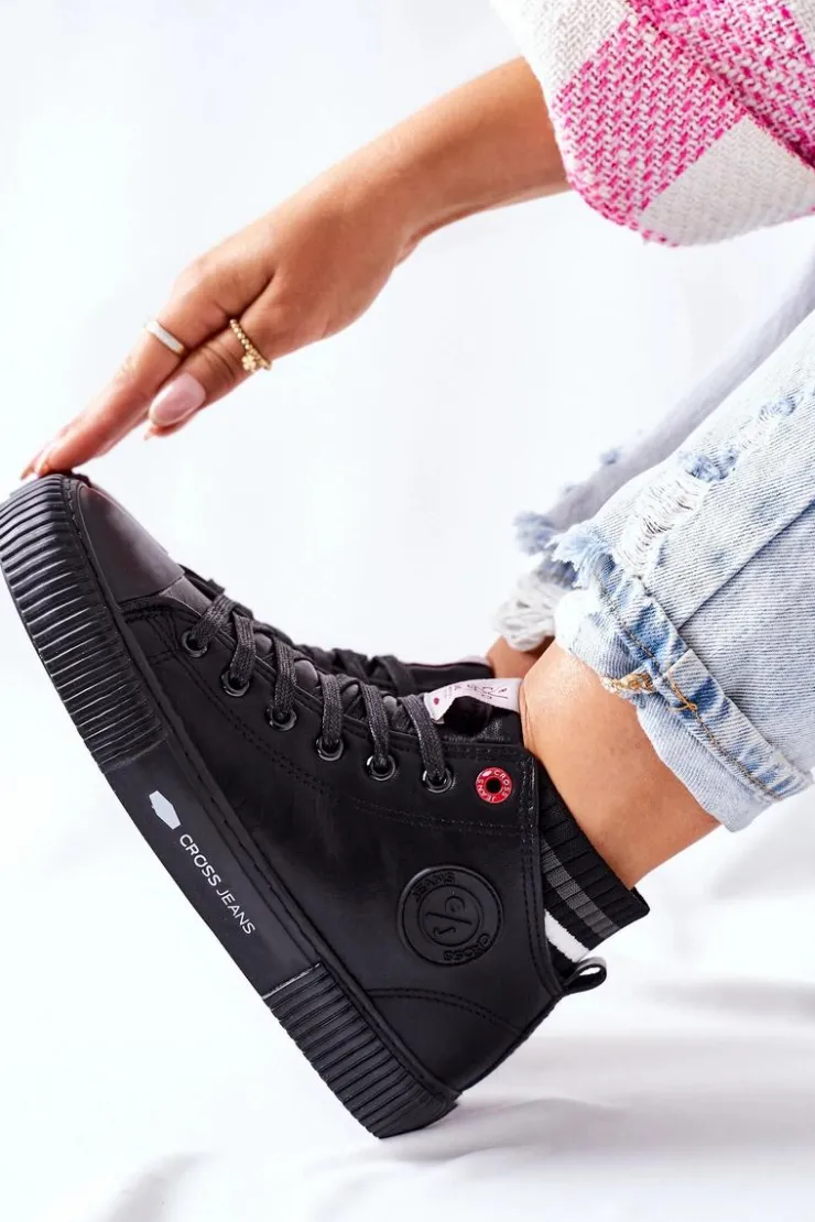 New Cross Jeans Trampki Damskie Wysokie Czarne II2R4021 Czarny