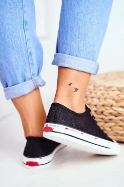 Damskie Cross Jeans Trampki Damskie Czarne Siateczka FF2R4015C