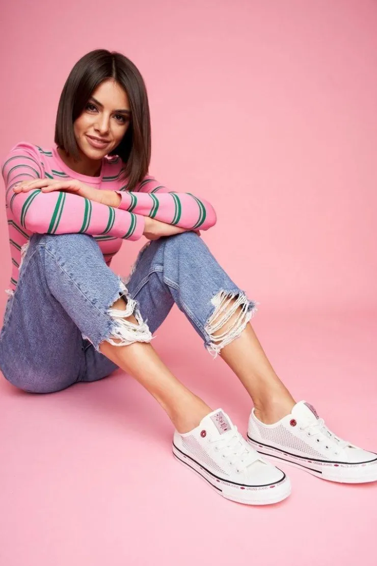 Cross Jeans Trampki Damskie Cross Jeans*Trampki Damskie Białe Siateczka FF2R4016C