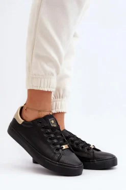 Damskie Evento Trampki Damskie Eko Skóra Czarne Tiraelle