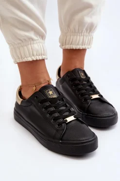 Damskie Evento Trampki Damskie Eko Skóra Czarne Tiraelle