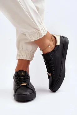 Damskie Evento Trampki Damskie Eko Skóra Czarne Tiraelle