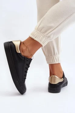 Damskie Evento Trampki Damskie Eko Skóra Czarne Tiraelle