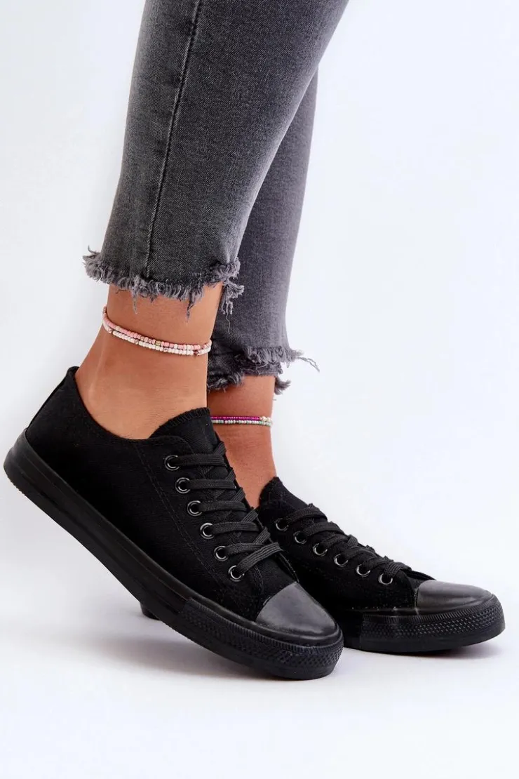 Damskie Boto Trampki Damskie Klasyczne Niskie Czarne Caelira
