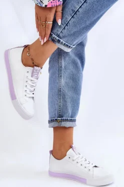 Boto Trampki Damskie Niskie*Trampki Damskie Klasyczne Biało-Fioletowe Ville