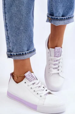 Boto Trampki Damskie Niskie*Trampki Damskie Klasyczne Biało-Fioletowe Ville